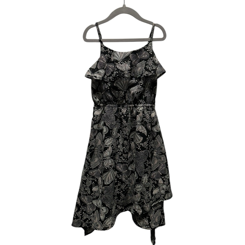 PLACE girls black butterfly pattern asymmetrical dress size S (5/6)